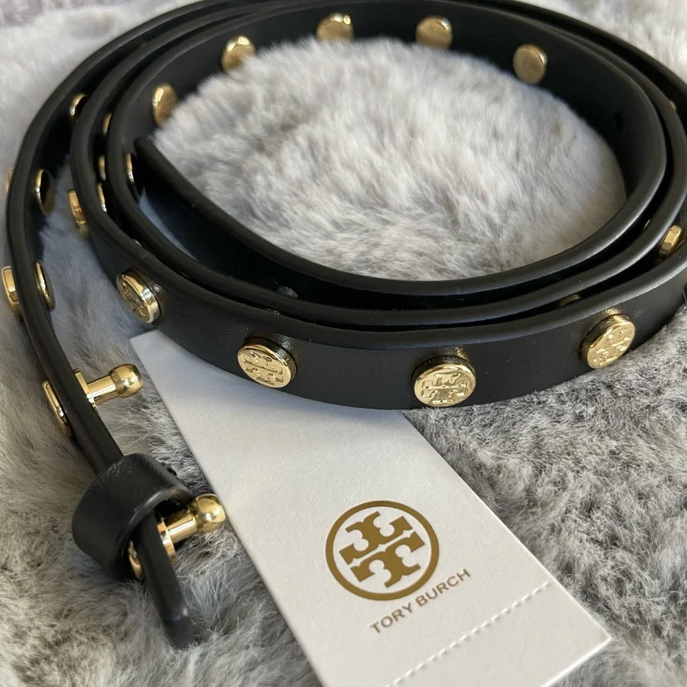 Tory Burch Logo Studded Skinny Belt